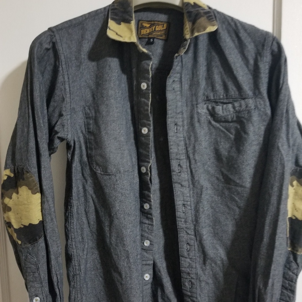 Benny Gold camo gray button down mens small